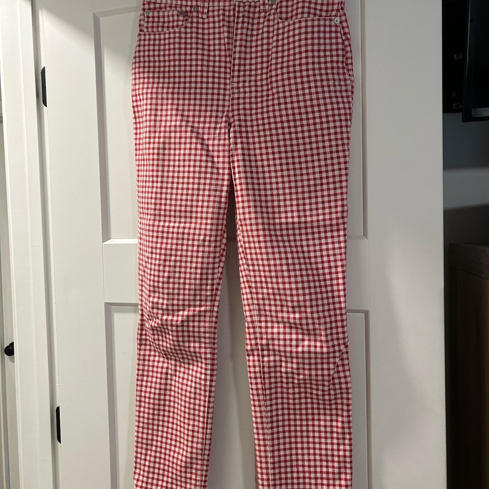 Madewell Red Gingham Straight Leg Jeans